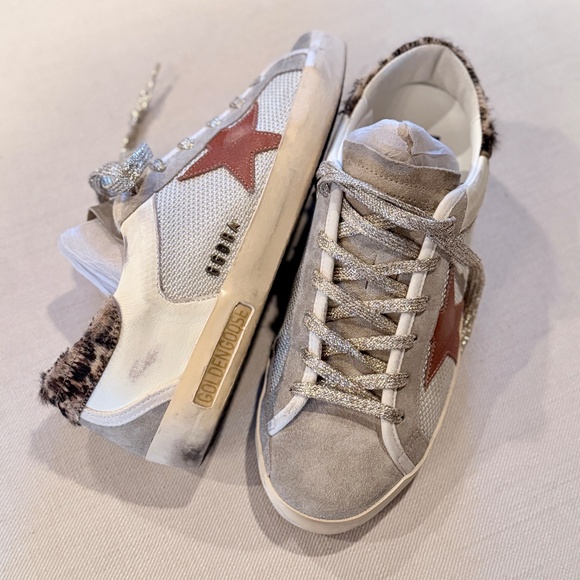 GOLDEN GOOSE | Super-Star with Leopard Print Calf Hair Heel + Burnt Orange Star - Picture 9 of 14